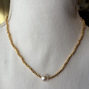 Gold Chain Necklace with Pearl Accent